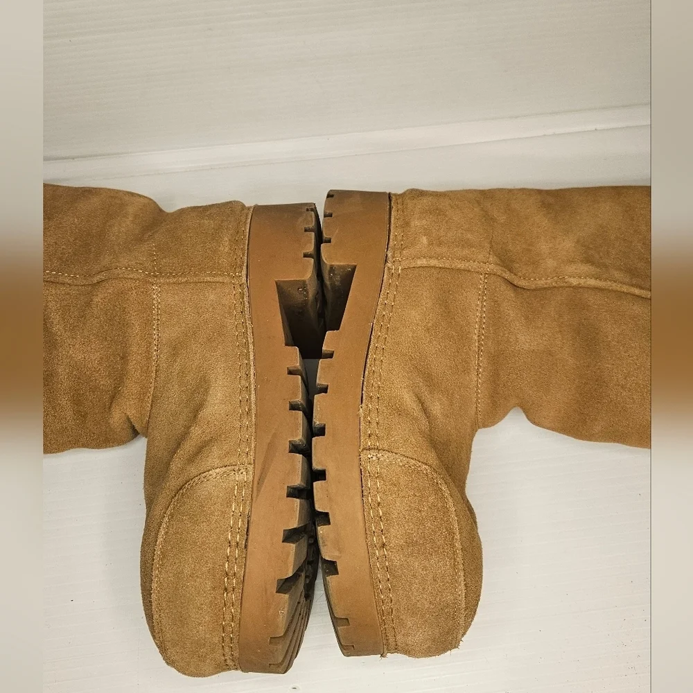 BARTONEAGA Womens Tan Suede Shearling Lined Mid Calf Winter Boot Sz 245 US 7–7,5